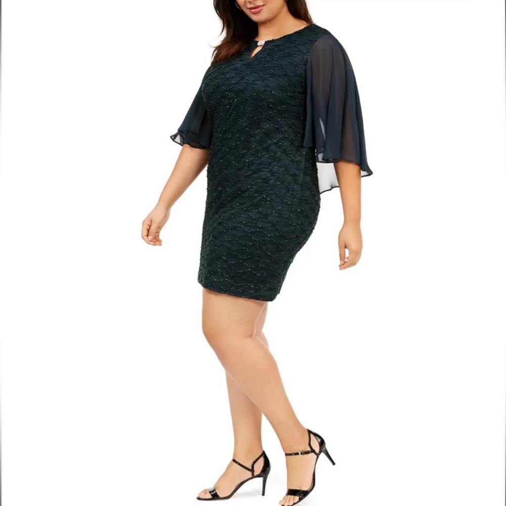 Women’s Formal Dress Plus Size 16W Dark Green Connected Apparel Sequin Cape NWT - Picture 10 of 14